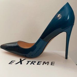 Ladies Black Turquoise Gradient Patent Leather Stiletto Heel Shoes Size 14 NIB